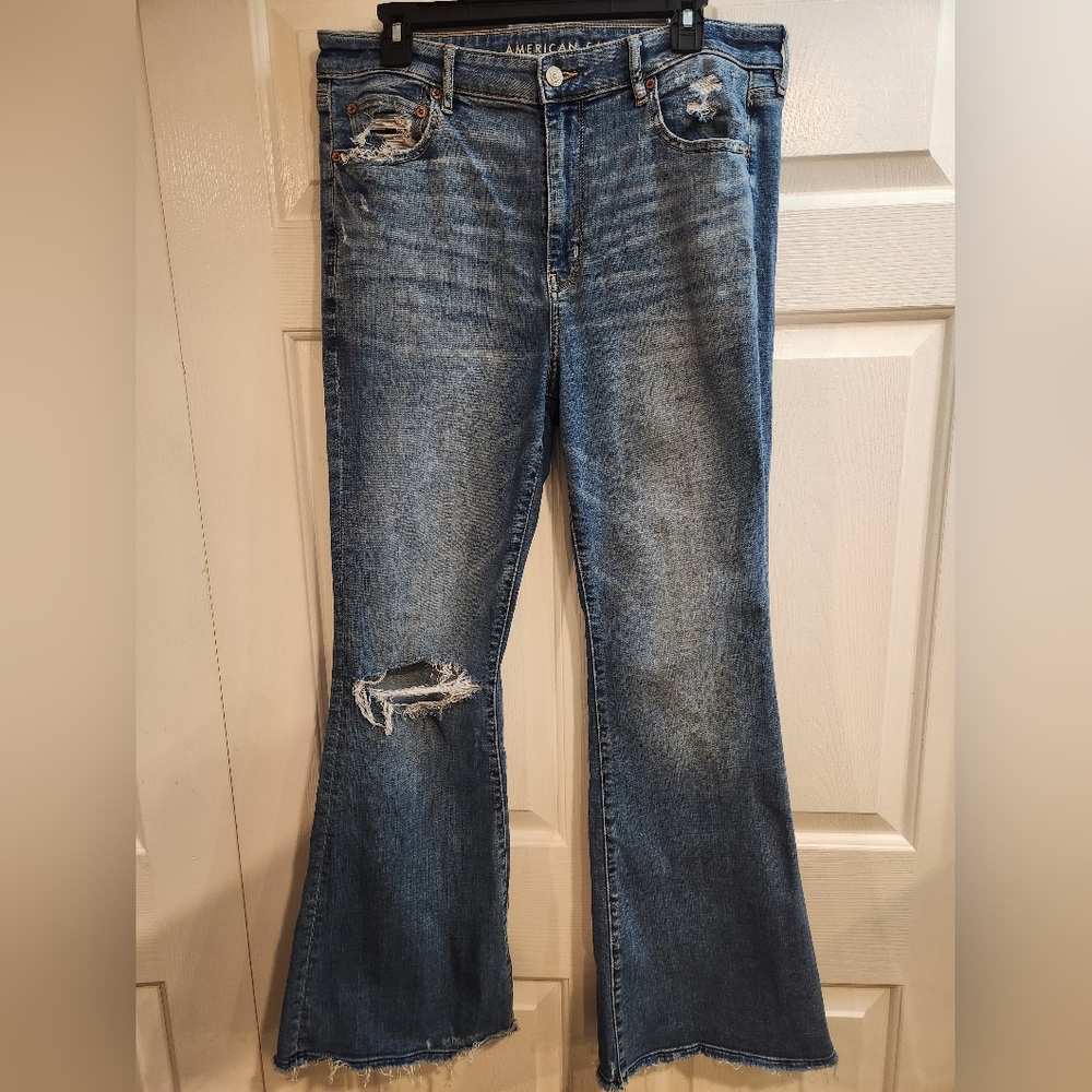 American Eagle distressed flare jeans, Size 14, high rise